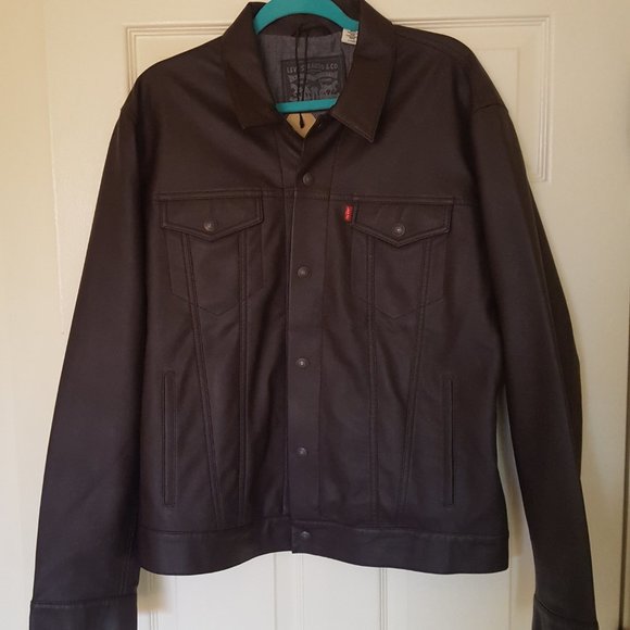 Levis Faux Leather Trucker Jacket Chocolate Brown - Picture 3 of 4